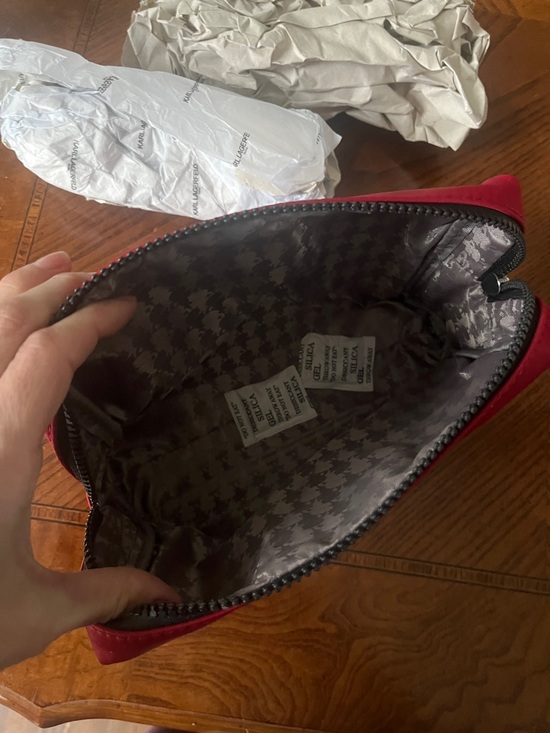 Karl Lagerfeld Maybelle Cosmetic Bag Red with Karl Character logo top zip - Picture 6 of 6